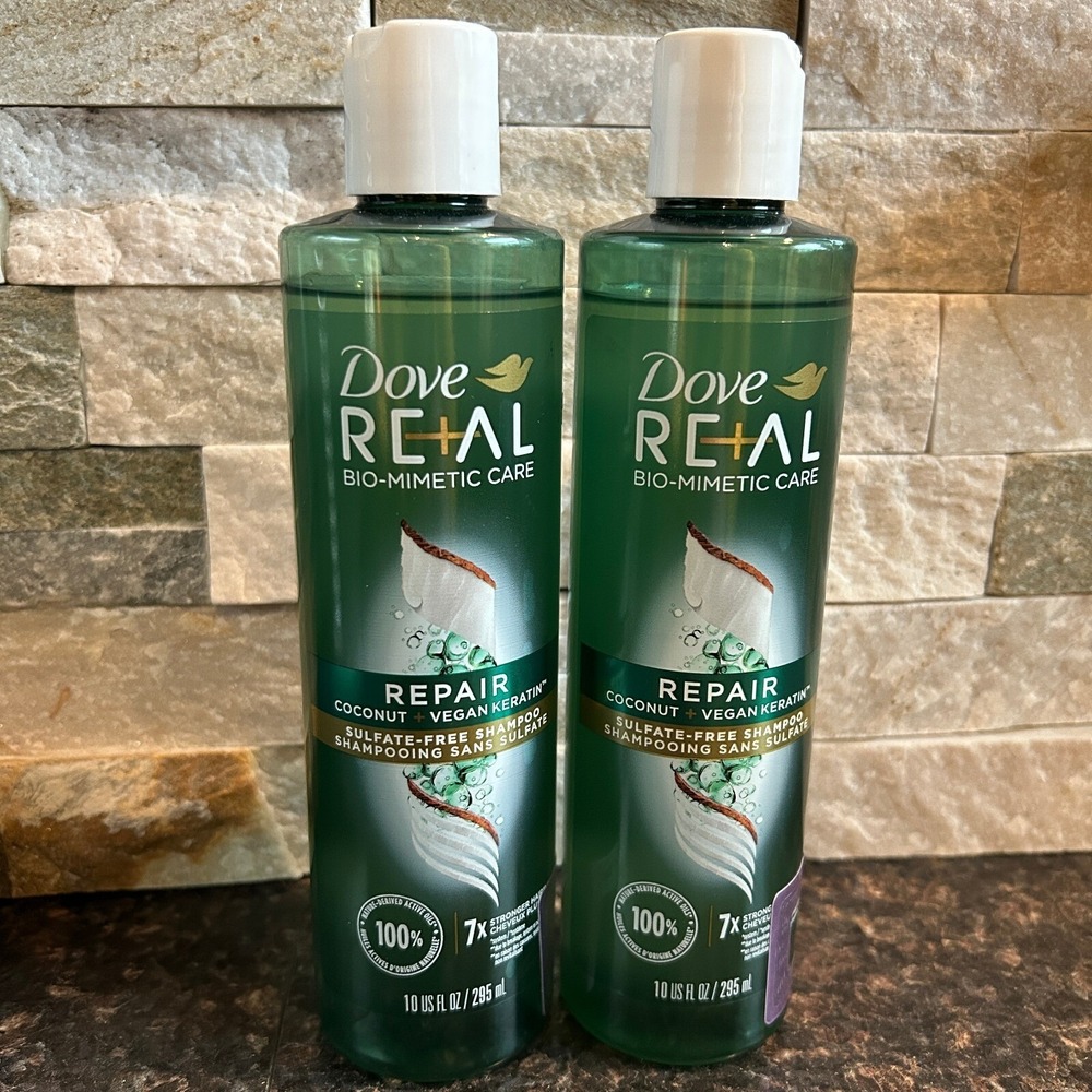 Dove‎ RE+AL Repair Coconut Vegan Keratin Shampoo 10oz 2pk Sulfate Free Haircare